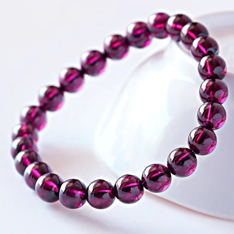 Natural Purple Red Garnet Clear Round Beads Bracelet Gemstone Women Men Purple Garnet Jewelry Stretch 6mm 7mm 8mm AAAAAA