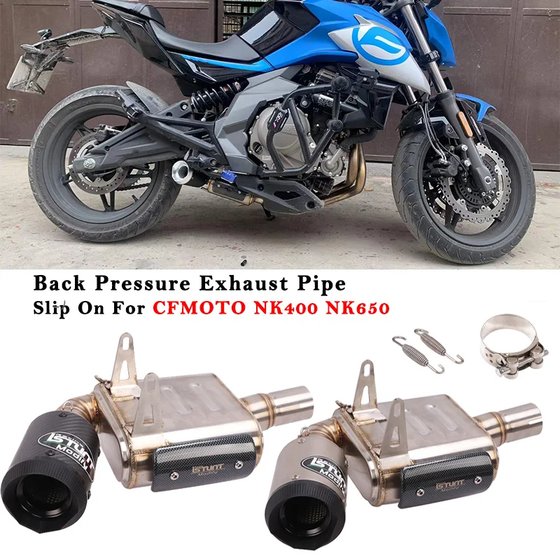 Slip On For CFMOTO NK400 NK650 Motorcycle Exhaust System Modified Escape Carbon Fiber Muffler With Back Pressure Drum Mid Pipe