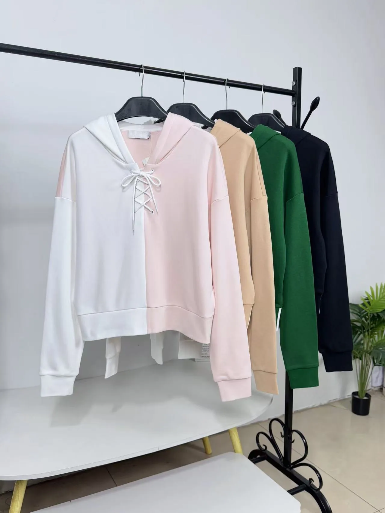 Faionable Color Blo Belted Hoodie ort Women's Long Sve Loose Fit Slimming Top Korean Sle Autumn Commute Wind