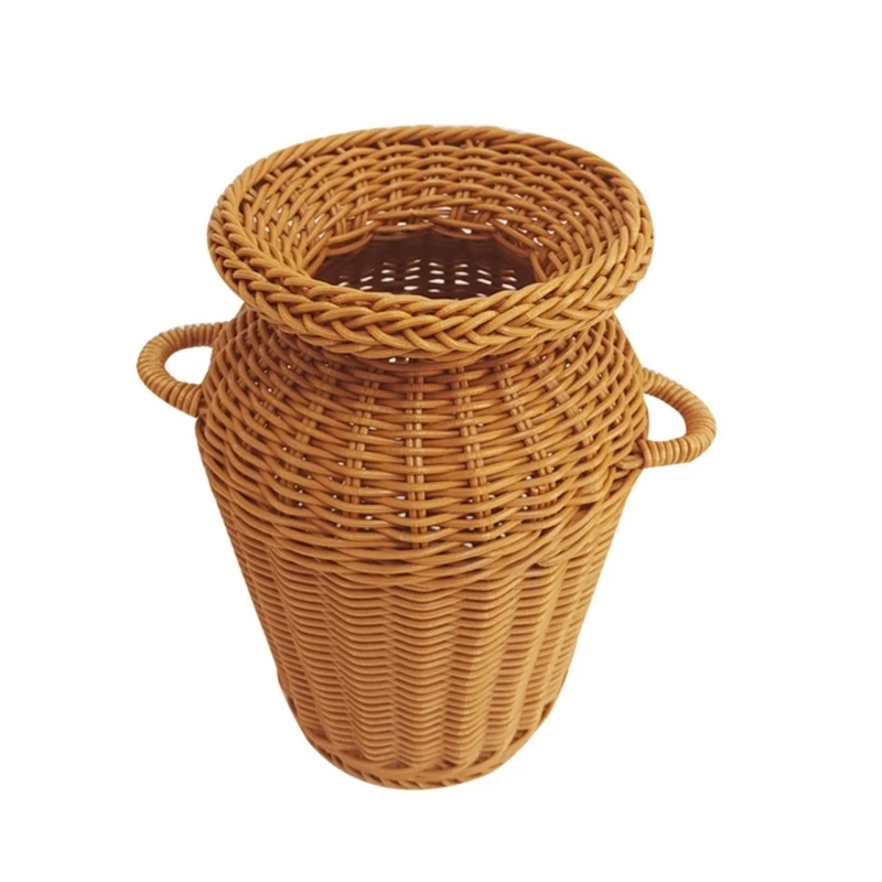 Y1UB Country Styles Sturdy Rattan Handwoven Vases Multipurpose Household Decoration Basket for Flowers or Storage Solution