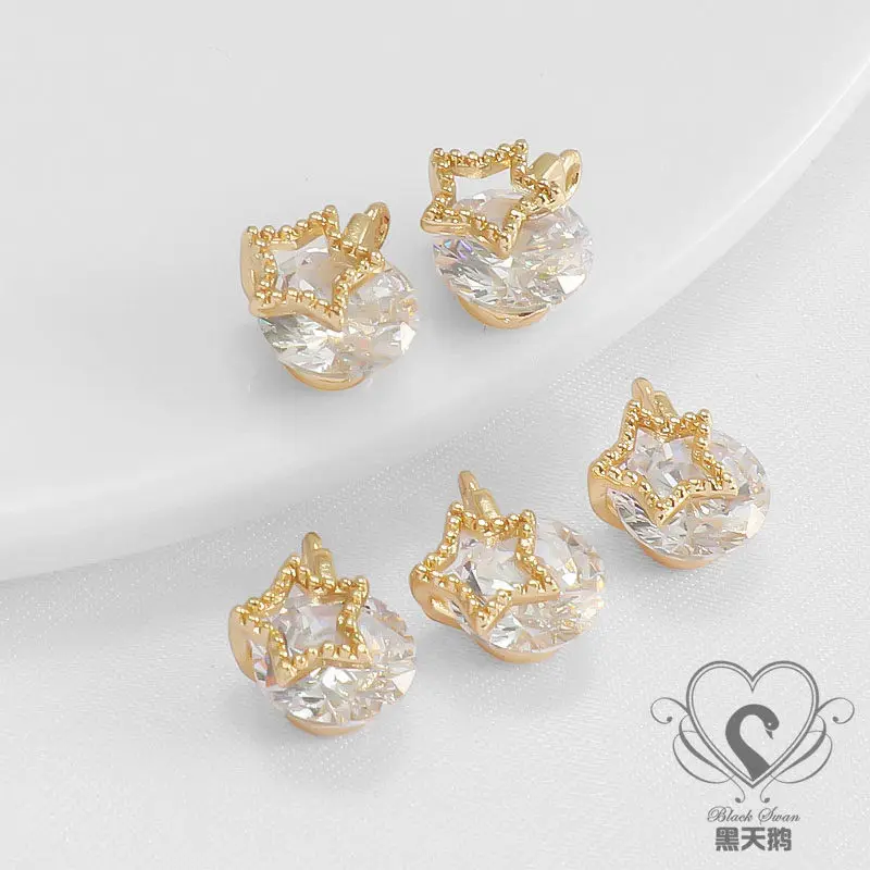 14k Gold Clip Zircon Pentagram 5.5mm Pendant DIY Handmade Jewelry Accessories Pendant Bracelet Necklace