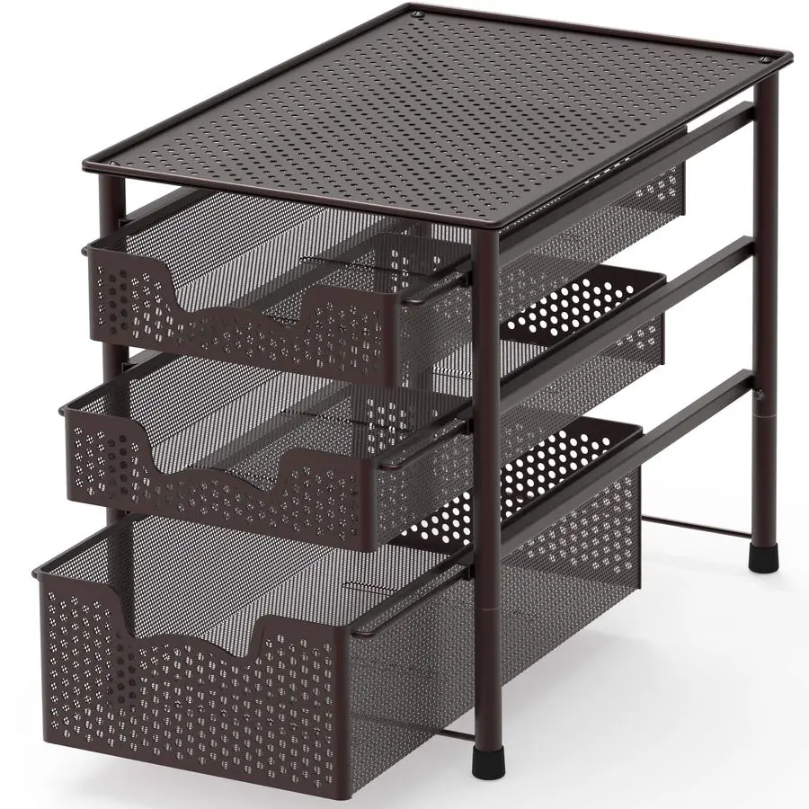

Stackable 3 Tier Sliding Basket Organizer Drawer, Bronze