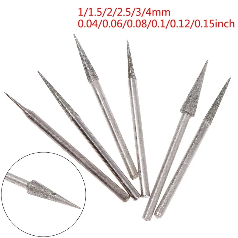 6Pcs 1-4mm Diamond Grinding Head Needle Bits Burrs Engraving Carving Tool 2.35mm Shank D