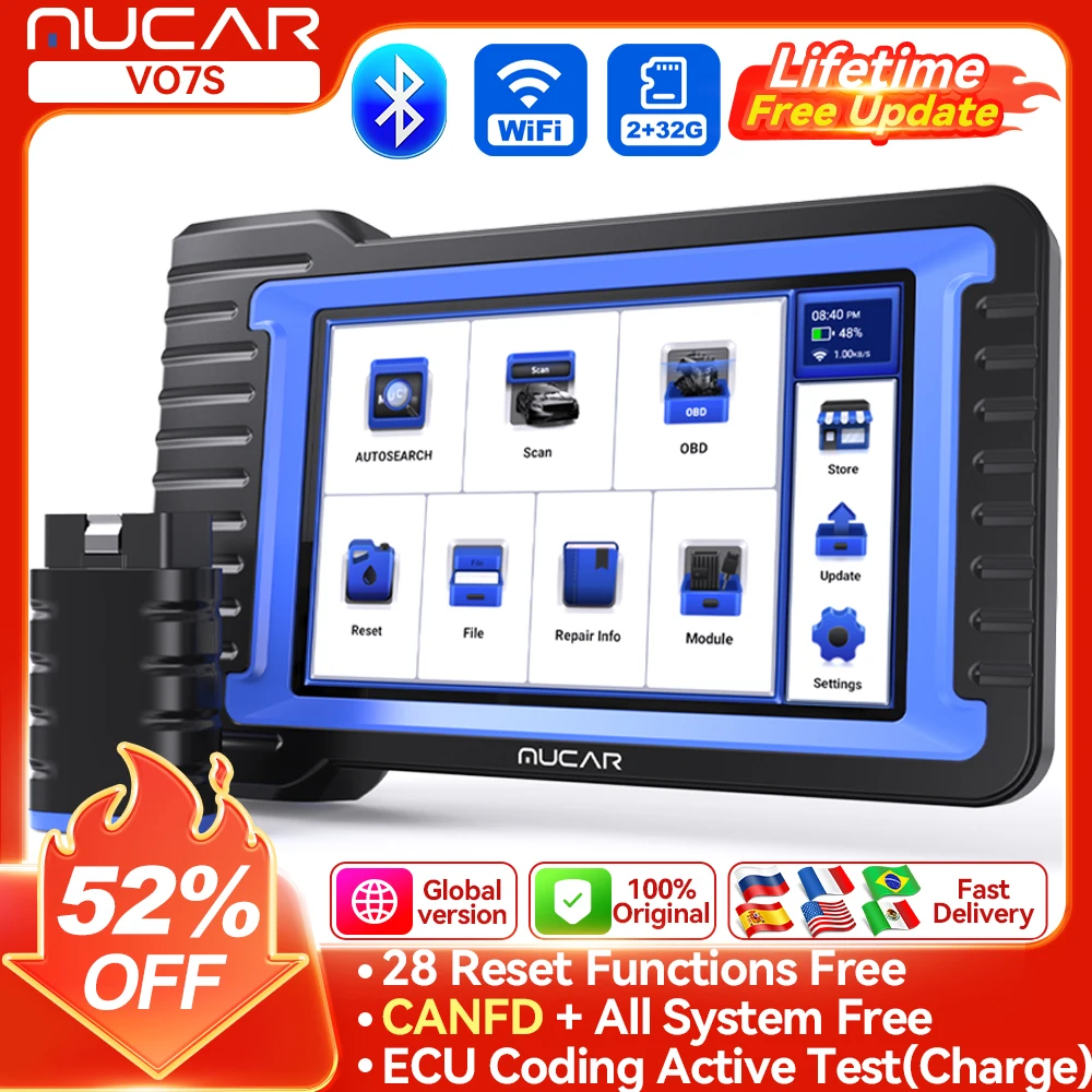 MUCAR VO7S CANFD Car Diagnostic Tool Full Systems Diagnosis 28 Resets Scan Tool Bi-Directional Controls ECU Coding OBD2 Scanner