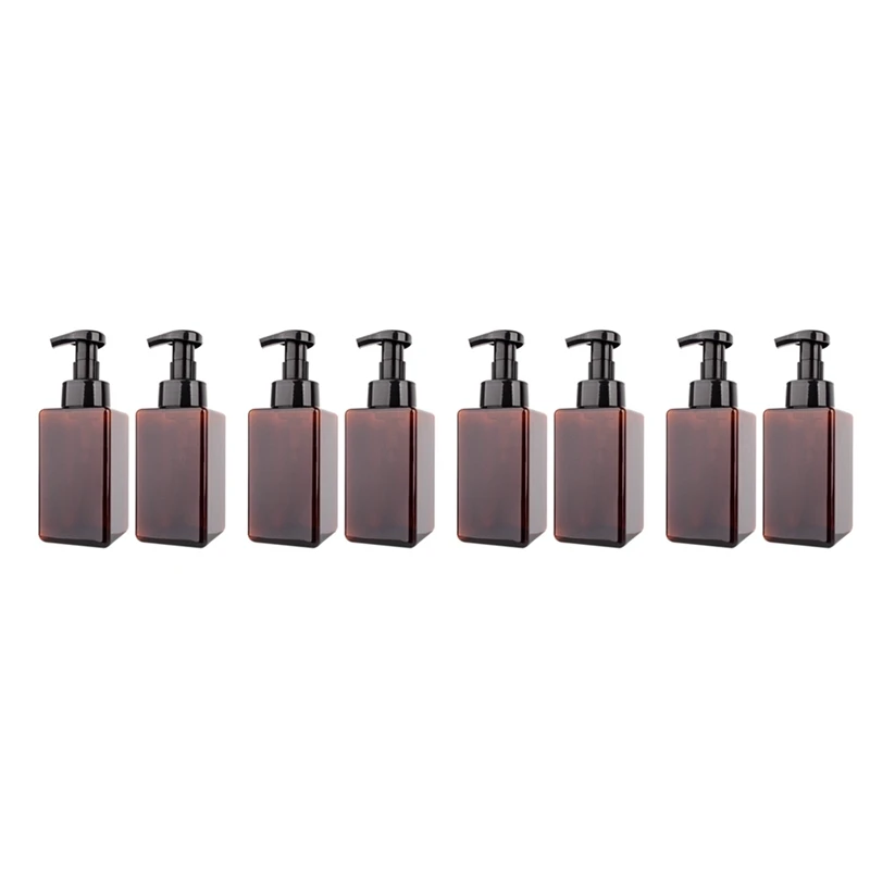 8 Pack Foaming Soap Dispenser 15Oz Refillable Foam Liquid Hand Soap Empty Plastic Pump Bottle Container - Brown 450Ml