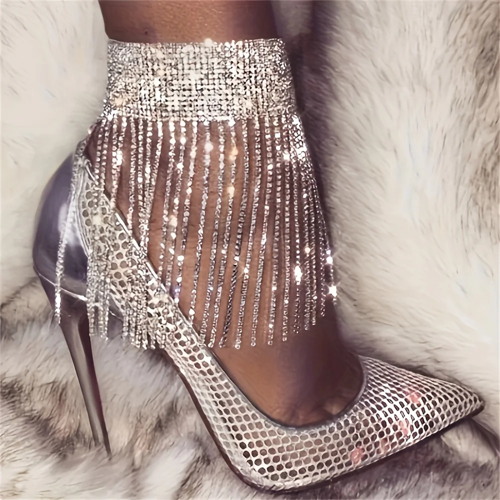 1 Stück Strass Fußkettchen Fußkettchen Ethno-Stil glänzende Quaste charmante Fußkettchen Fußkettchen Fußkettchen High Heels