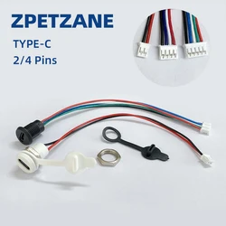 2/4 Pins With 15cm Wire TYPE-C USB Connector Waterproof Female Seat With PH2.0 Terminal Nut Lock Plate