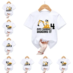 I'M 1 2 3 4 5 7 8 9 And Digging It T Shirt Excavator Bulldozer Construction Vehicle T-Shirt Birthday Boy Gift Kids Clothes Top