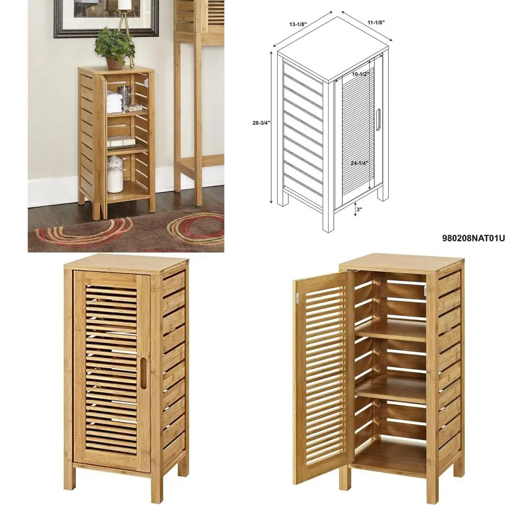 

Natural Solid Bamboo Cabinet with Door and 3 Shelves
