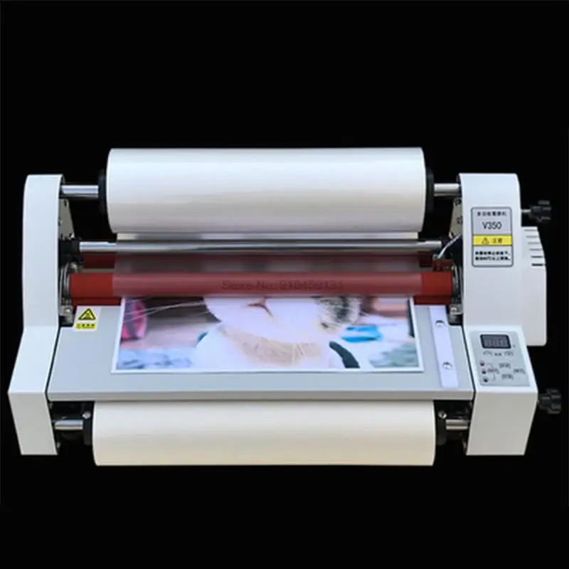 

V350 Laminator Four Rollers Hot Roll Laminating Machine Electronic Temperature Control Single,Heating Mode Sealing Width35cm