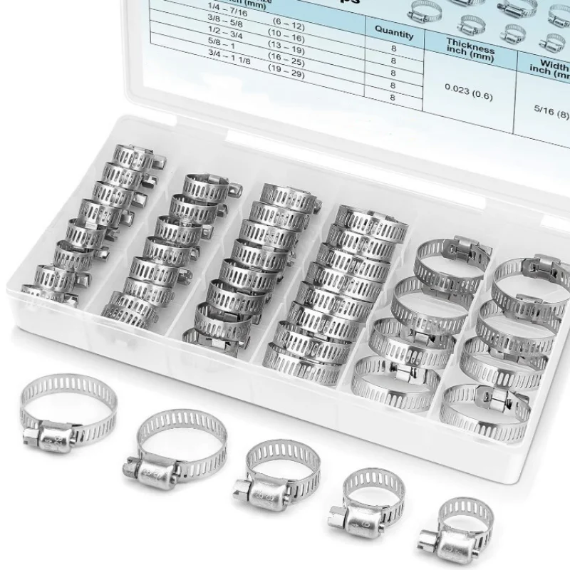 40 Stück Edelstahl-Schlauchschellen – 6–29 mm Schneckengetriebe-Rohrklemmen für Kraftstoff-/Ladeluftkühler-Sanitär