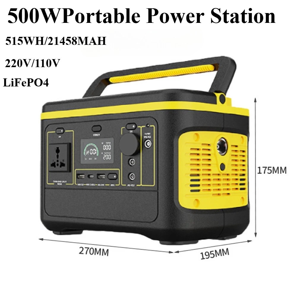 500W Portable Power Station 512Wh solar generetor LiFeP04 Battery Emergency Mobile Power Bank AC Outlets Outdoor Camping RV Home