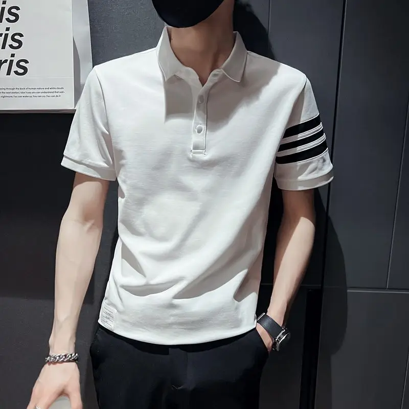 Short Sleeve Men's Clothing Youth Trend Lapel Summer New Fashion Casual Contrasting Colors Lapel Slim Korean Version Polo Shirt