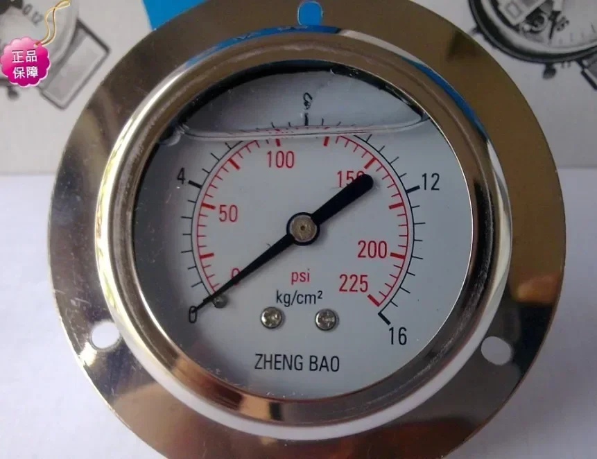 Pressure Gauge Stainless Steel Axial Edge Shock Resistant Oil Filled YN60ZT 10Kg 145Psi Panel