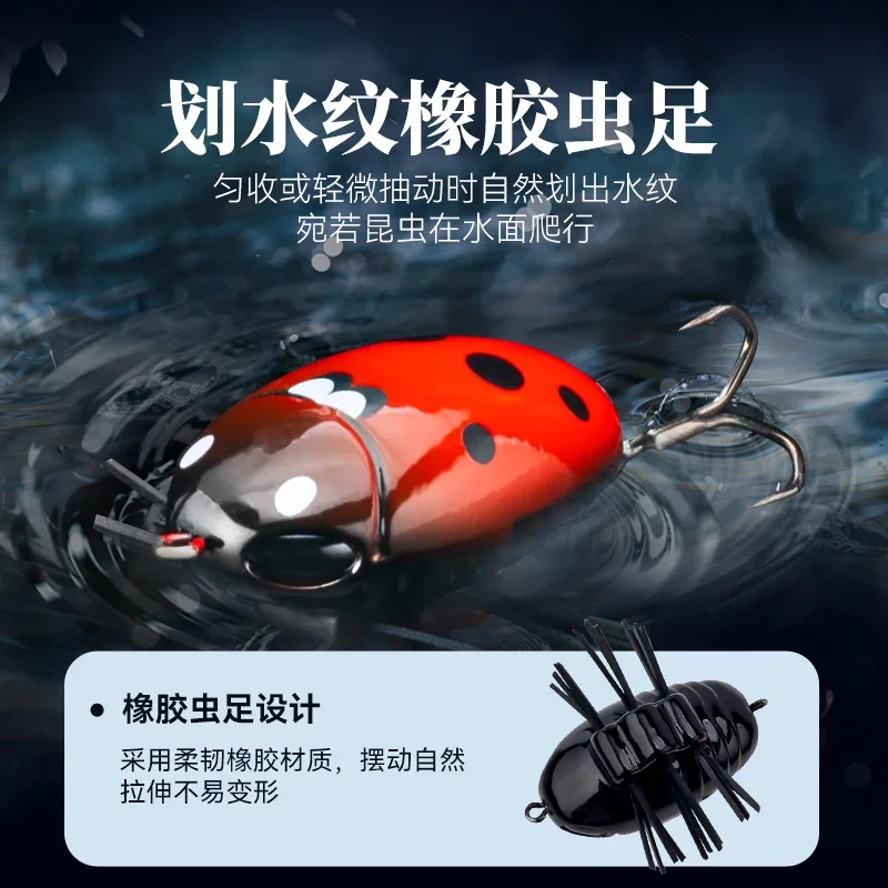 LURETV King Lure Bait Beetle Micromatter Surface System Floating Water Slow Search Bionic Beetle Horse Mouth White Stripe