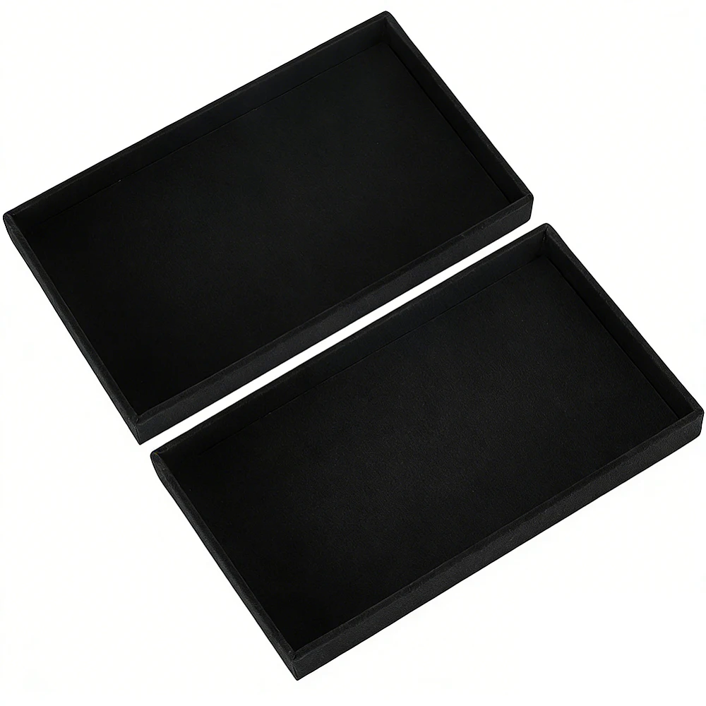 2Pcs Velvet Jewelry Organizer Trays Black Stackable Jewelry Drawer Inserts Blank Stylish Organizer Trays for Ring Earring Holder