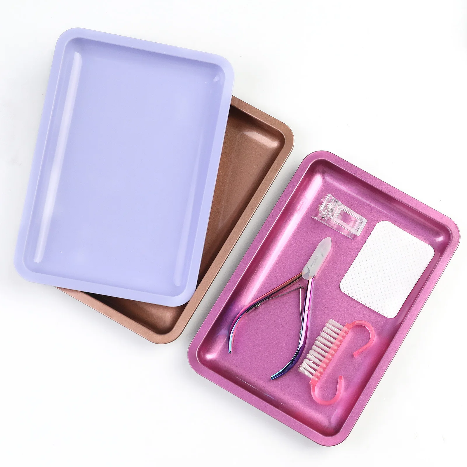 1PC Square Stainless Steel Cosmetic Storage Tray Nail Art Manicure Plate Tweezers Clippers Pens Container False Nails Dish Tools