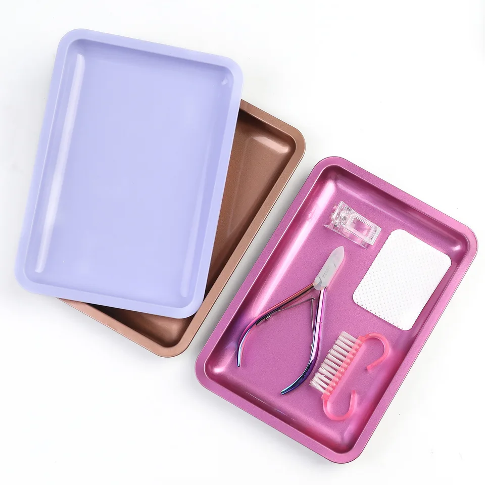 1 Pieza Bandeja de Almacenamiento de Acero Inoxidable Cuadrada para Cosméticos Plato de Manicura para Pinzas Cortaúñas Lápices Contenedor de Uñas Postizas Herramientas 2