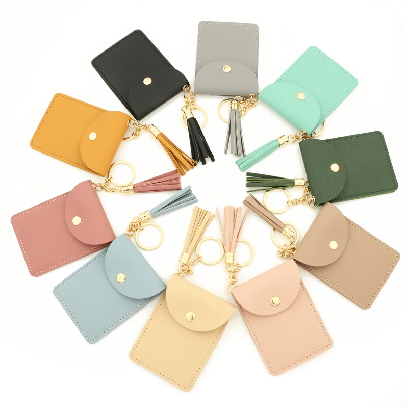 PU Leather Card Holder Ladies Wallet Coin Pu Fashion Keychain Wholesale Bracelet Keyring For Women diamond wallet  PU tassel bag