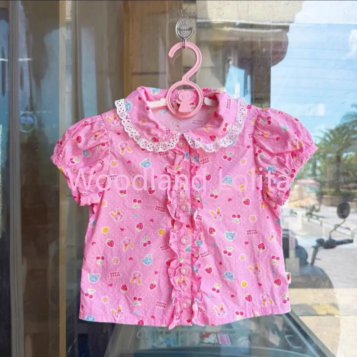 Japanese Kawaii Shirts Cartoon Print Short Sleeve Blouses Camisas De Mujer Peter Pan Collar Sweet Summer Blouse Y2k Crop Tops