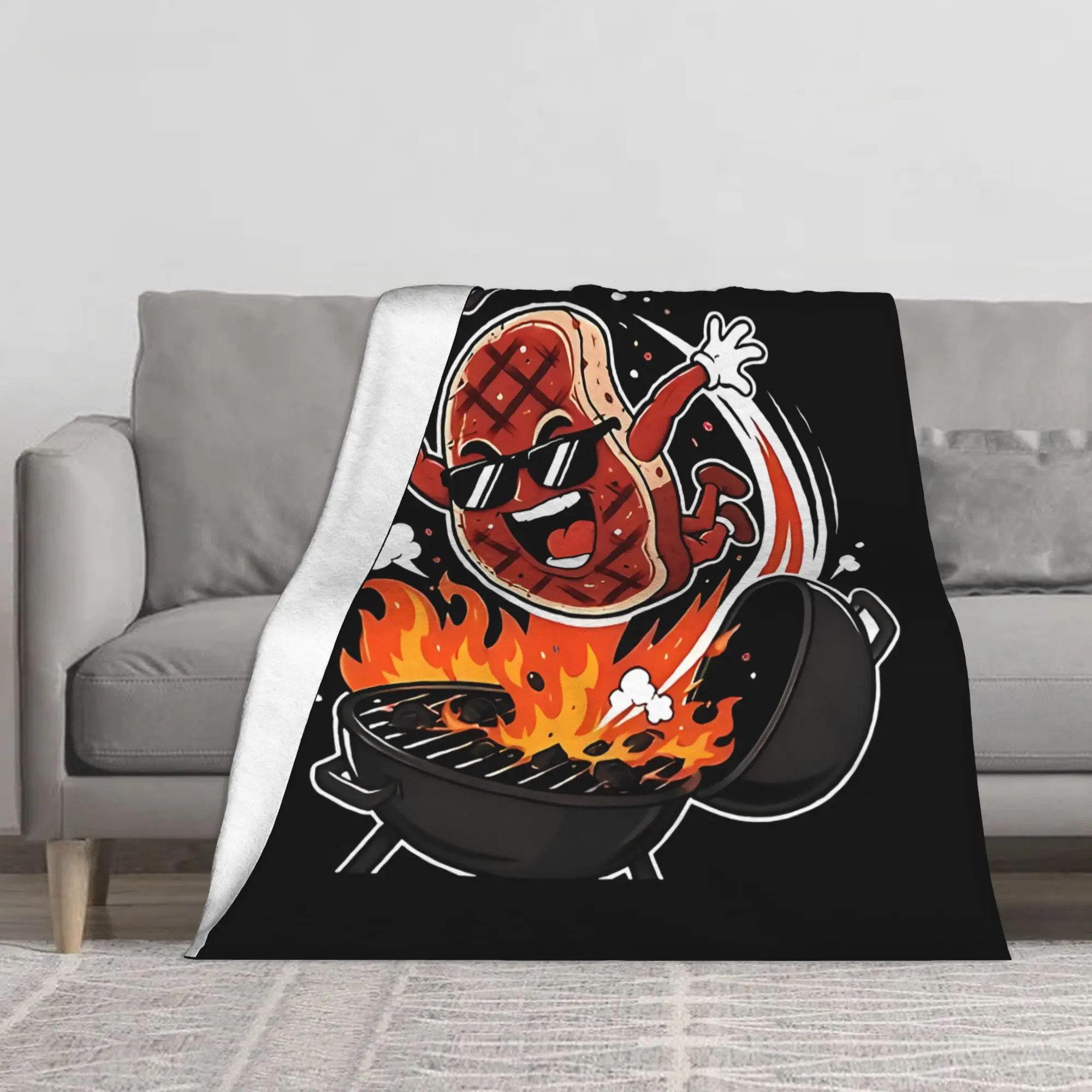 1PC Steak Dive  Flying Steak BBQ Grilling Cartoon Humor Blanket Throw Blanket Novelty Warm Blanket All Season Gift