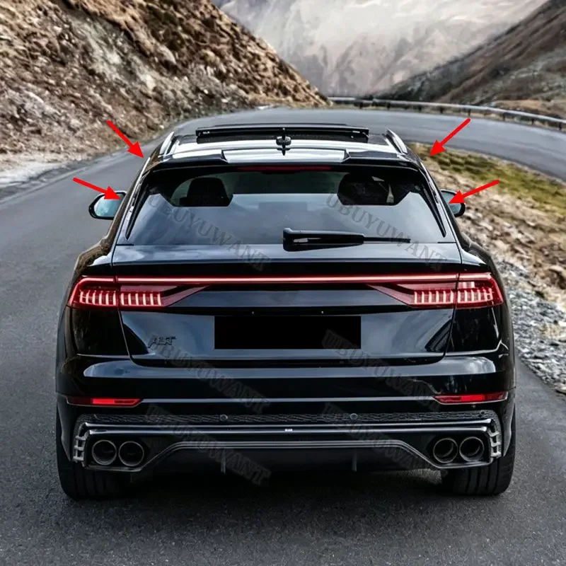 4Pcs For Audi Q8 SQ8 2018 2019 2020 2021 2022 2023 Rear Trunk Spoiler Wing Top Tail Lip Spoiler Diffuser Auto Parts