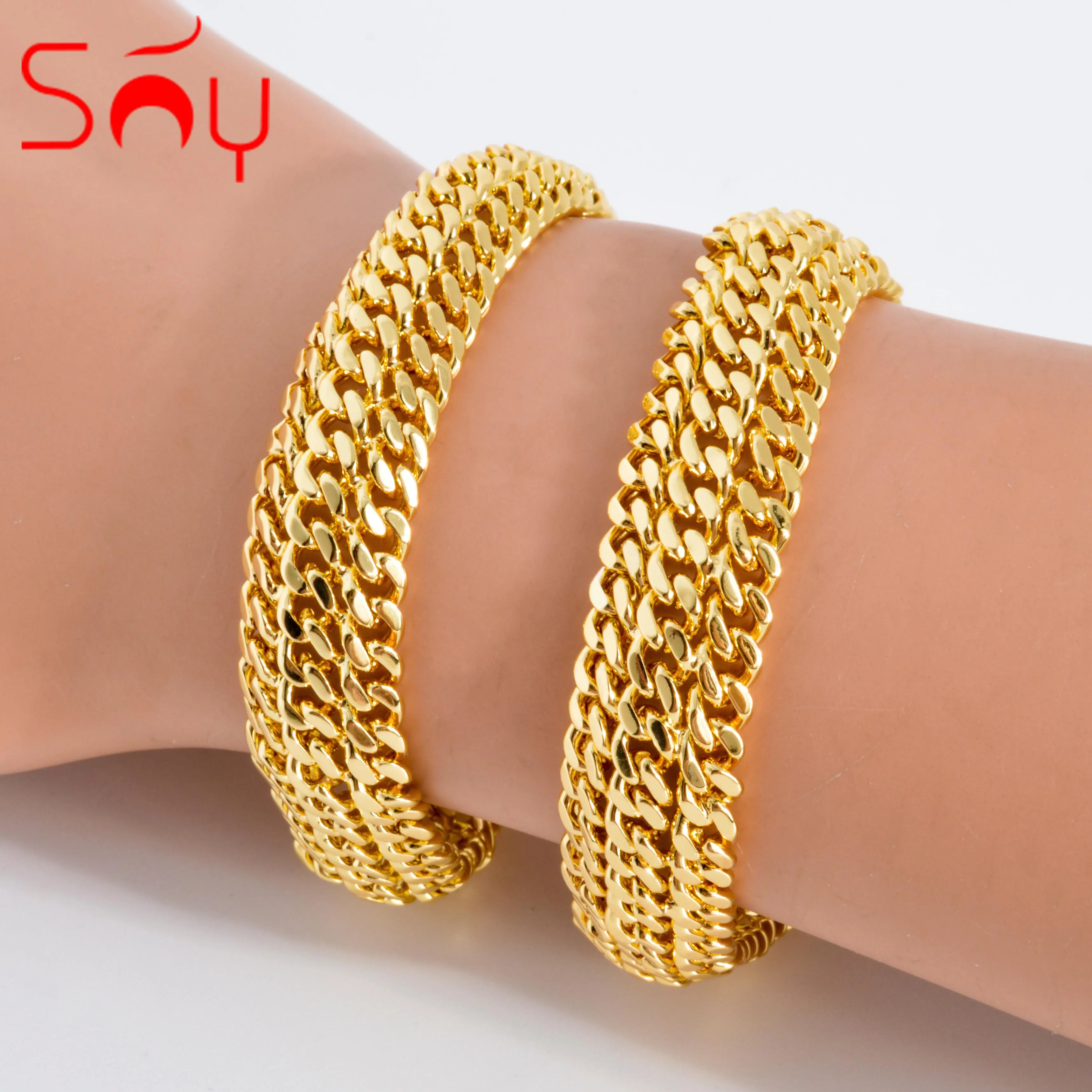 Sunny Jewelry Copper Link Chain Bracelets for Unisex 18K Gold Plated Wristband Miami Curb Punk Classic Hand Chain Jewellery Gift