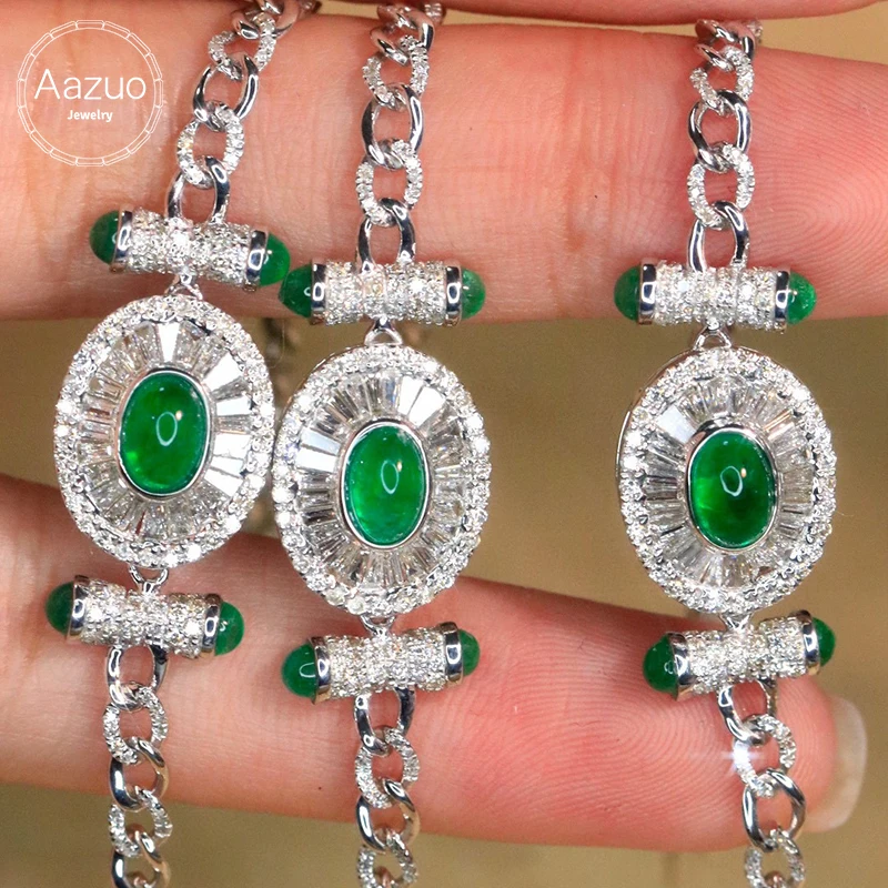 

Aazuo High Quality 18KGold Real Diamonds Natural Emerald Luxurystyelife Bracelet Gifted For Women High Cass Banquet Party Au750