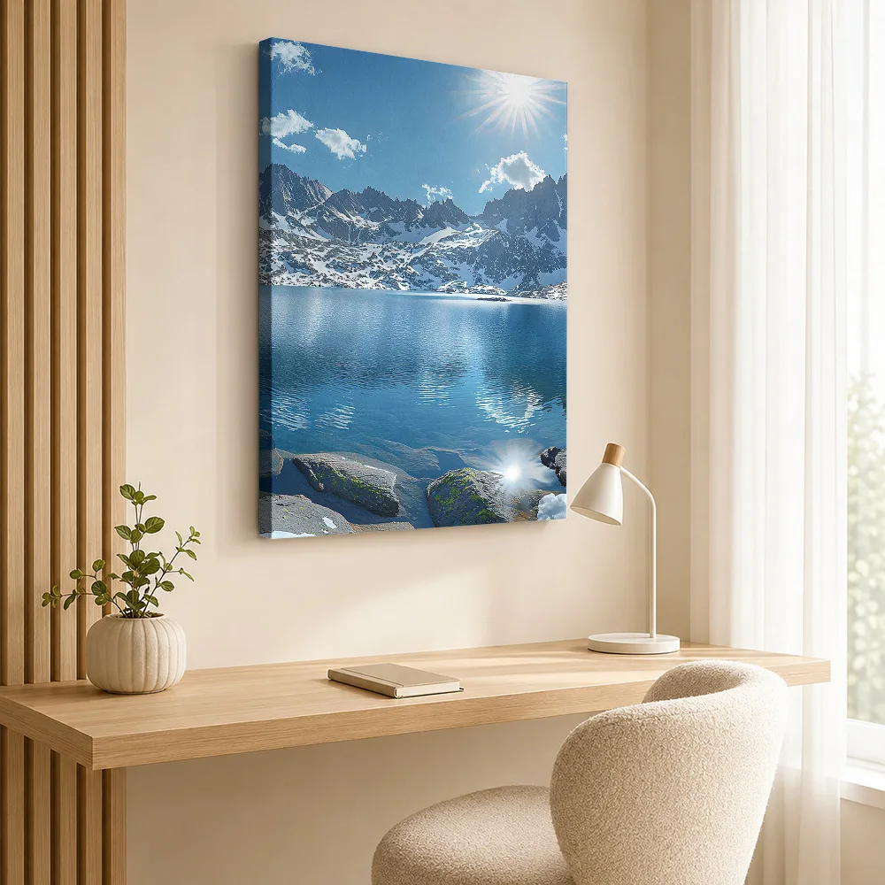 Alpine Lake With Snow-Capped Mountains Canvas Print Customized Photo Contemporary Wall Art For Entryway, Landscape Lover Gift