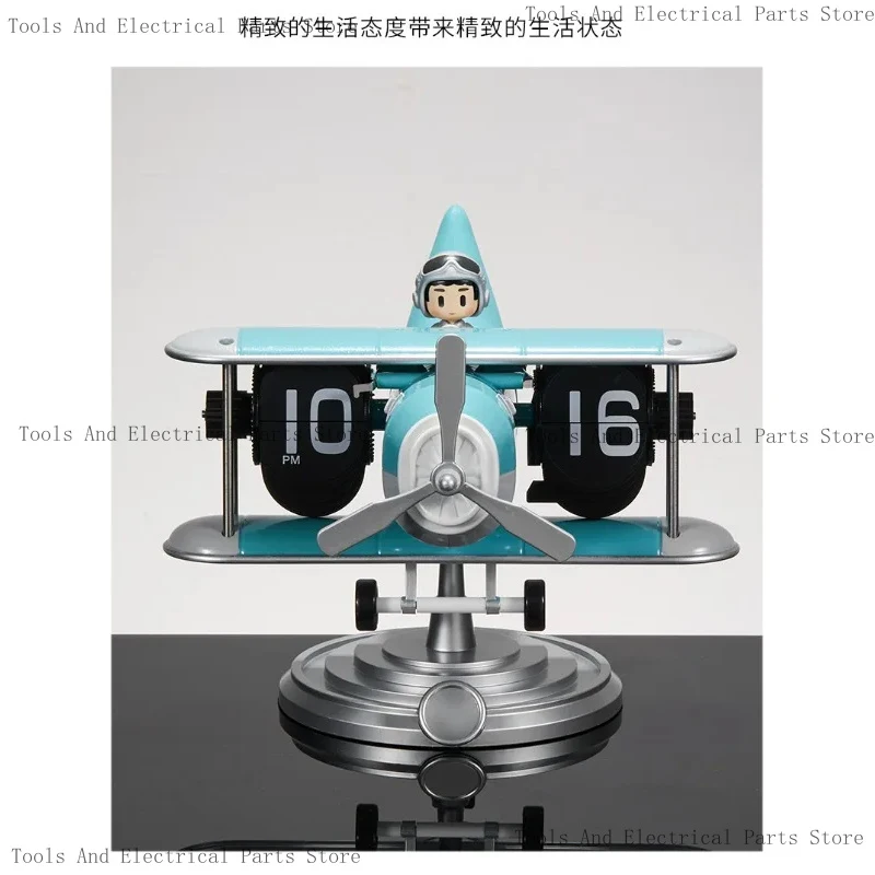 European Aircraft Flip Clock Desktop Automatic Mechanical Pendulum Crea-Tive Airplane Shaped Se-At Decoration