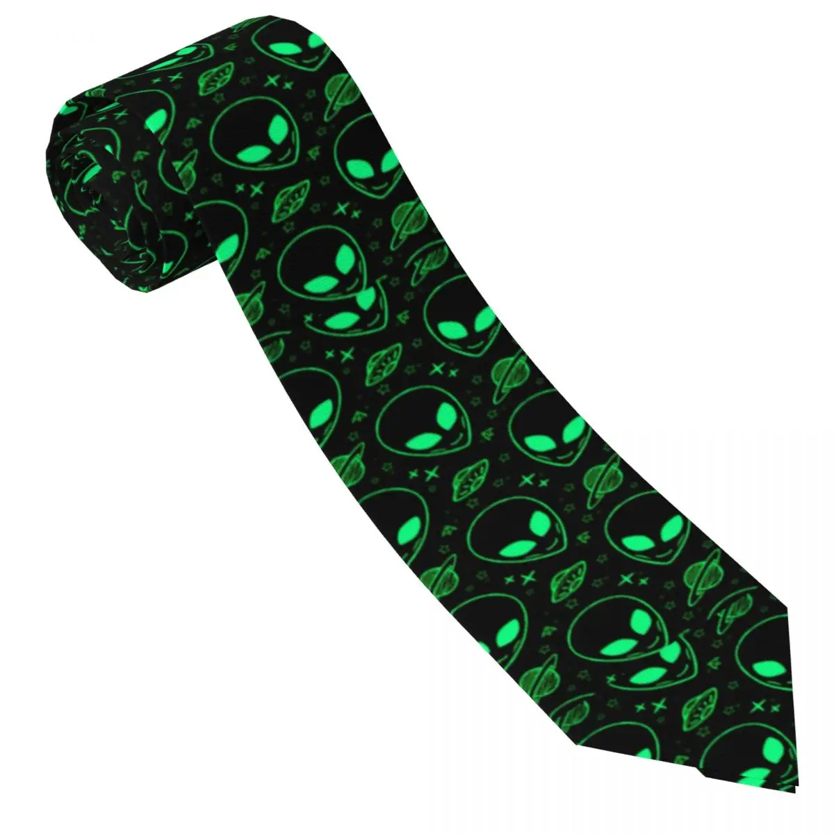 Custom Men Cute Aliens And Ufo Pattern Print Neck Ties Fashion Tie For Banquet