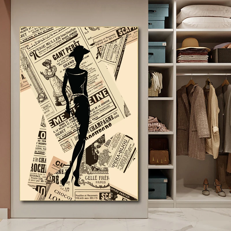 1pc frameless Canvas Painting Retro Fashion Woman Canvas Painting Vintage Wall Art Poster Print Picture for Living Room Interior
