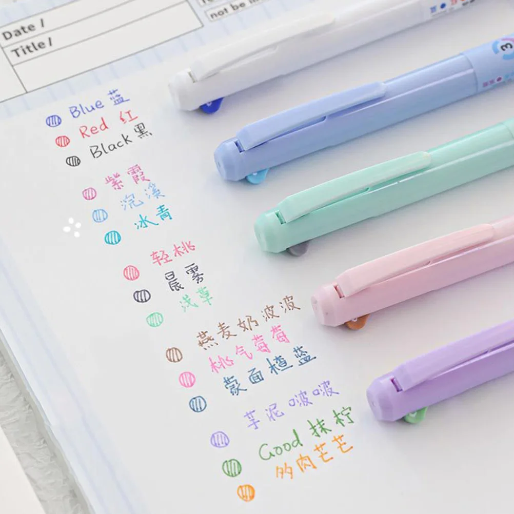 

5pcs Retractable Ballpoint Pens Plastic Multi-Function Writing Pen For Students Teenagers Kawaii Multicolor Portable