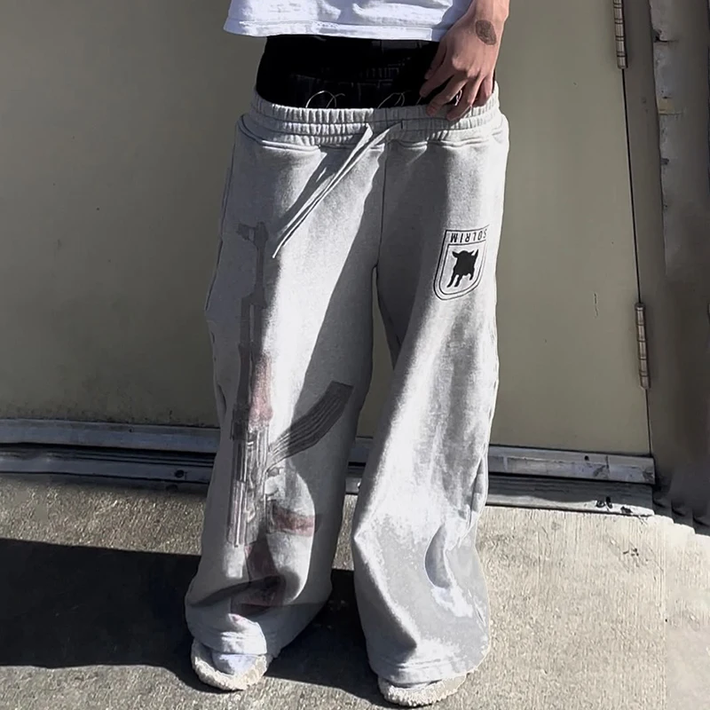 

Новые брюки с высокой талией и принтом, мужские прямые брюки Y2K High Street, осенние модные повседневные уличные брюки, персонализированные брюки для пар