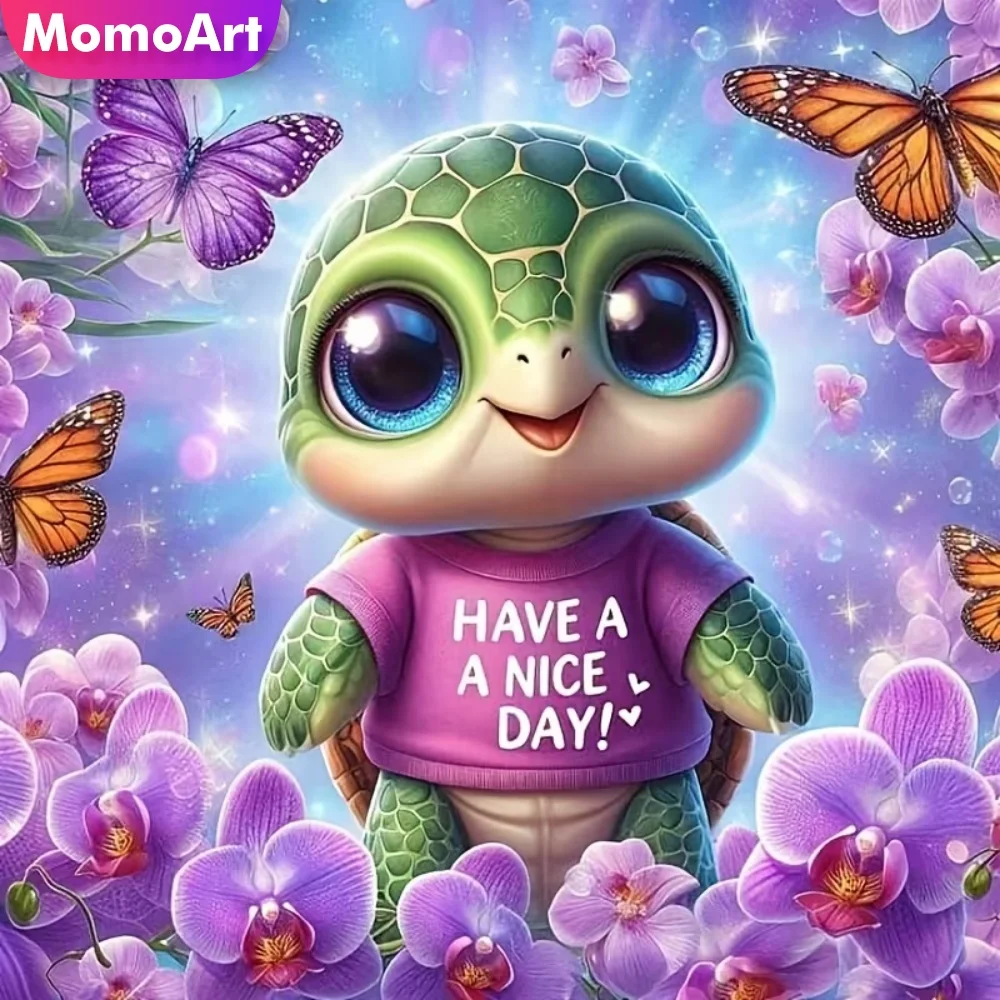 Momoart Vollquadratische und Runde Diamant-Stickerei Schildkröten-Tier-Malerei-Set Blumen DIY Diamant-Mosaik Schmetterling Wanddekoration