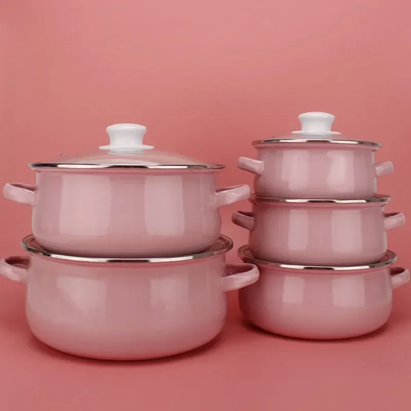 Nonstick Enamel Cooking Hot Pot Thick Bottom Stock Pot Handle Ramen Noodles Gas Cooker Kitchen Cookware