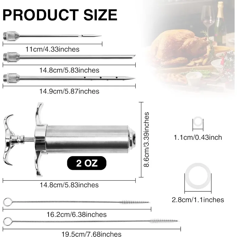 Meat Injector Syringe Kit, Flavor Injector with 3 Marinade Needles, Stainless Steel Kitchen Food Injection Syringe