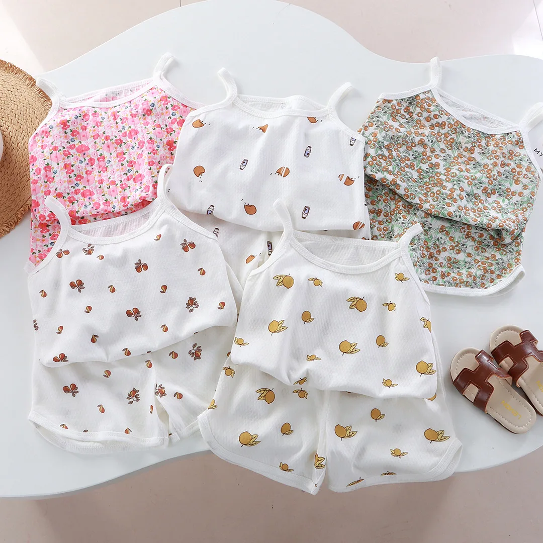 18M-11T summer child kids girls thin sleeveless vest shorts daily sets suits