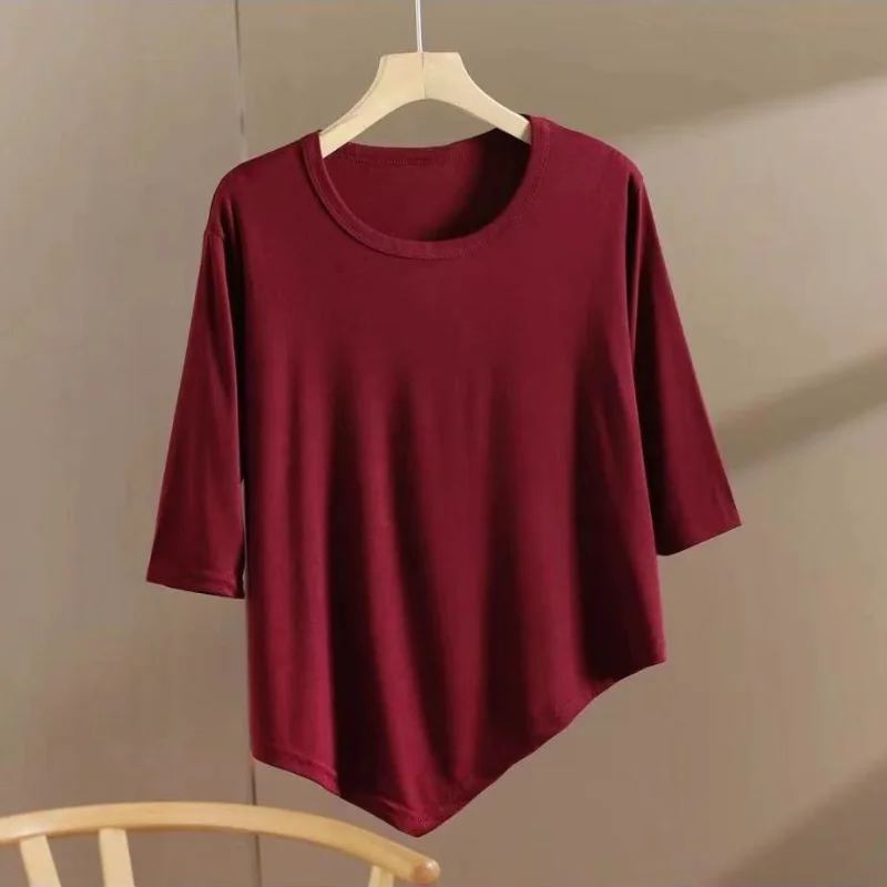 Asymmetrical Loose T Shirts Summer New Half Sleeve Solid Color All-match Irregular Casual Tops Vintage Trend Women Clothing