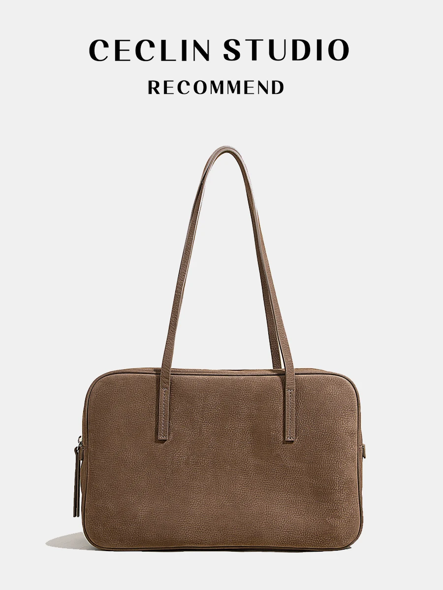 

Suede Large oulder Bag Retro Genuine Leather Casual Commuter Women's Bag Underarm Briease ular Handbag