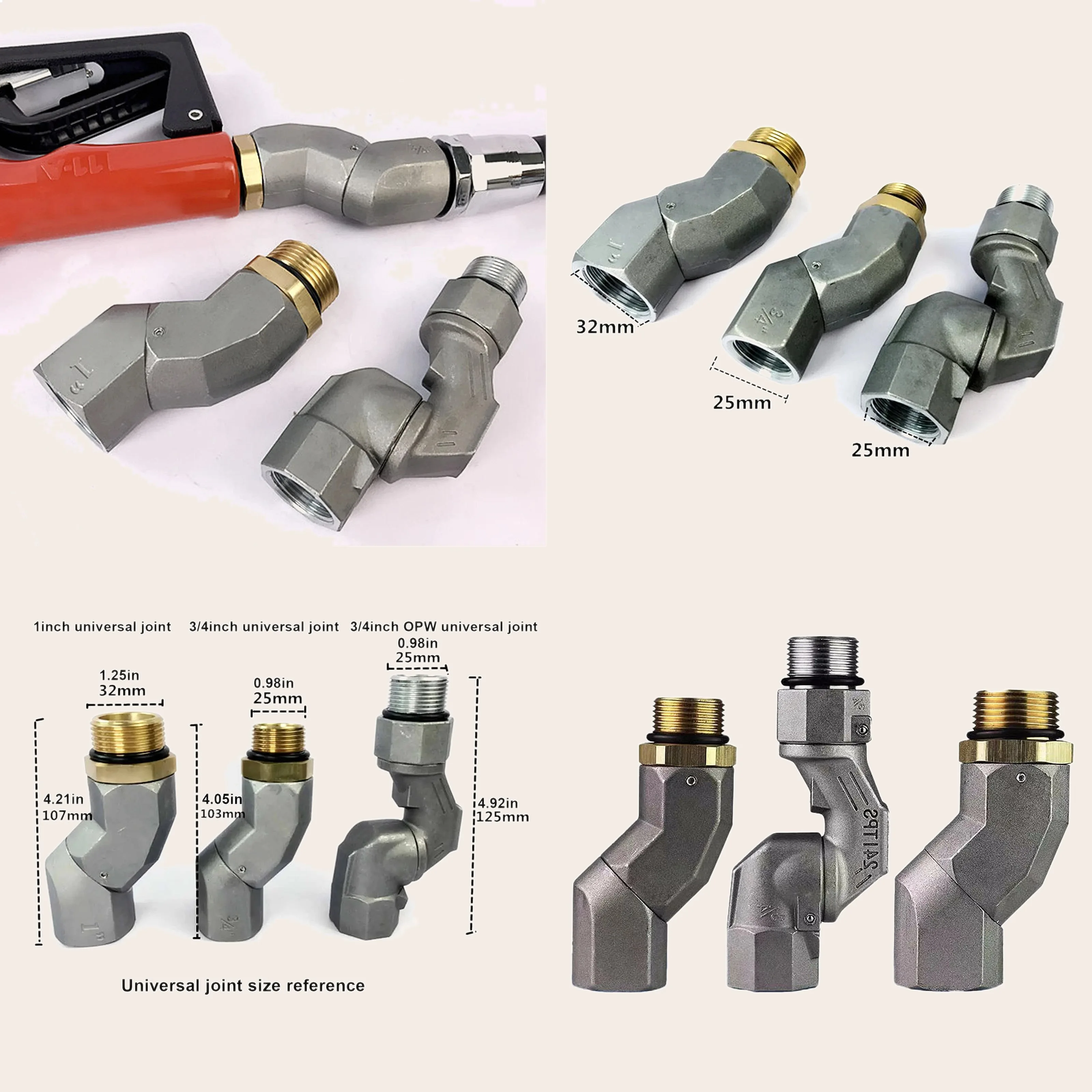 360 Degree Rotatable Universal Fuel Gun Joint 1 inch 3/4 Nozzle Connector Oil Rubber Tube