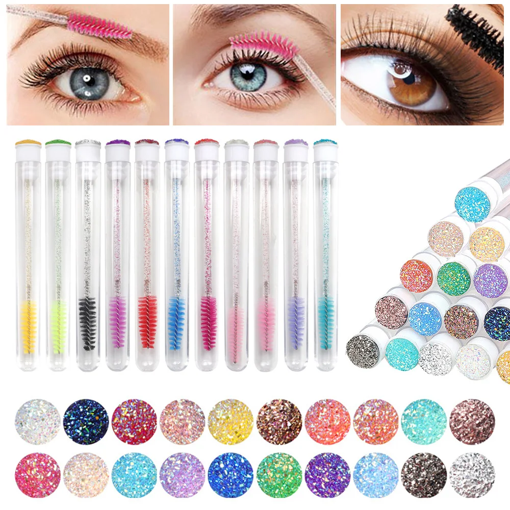 Disposable Eyelash Brushes With Tube Bendable Mascara Brush Crystal Handle Eyebrow Brush Portable Makeup Tools Accessories