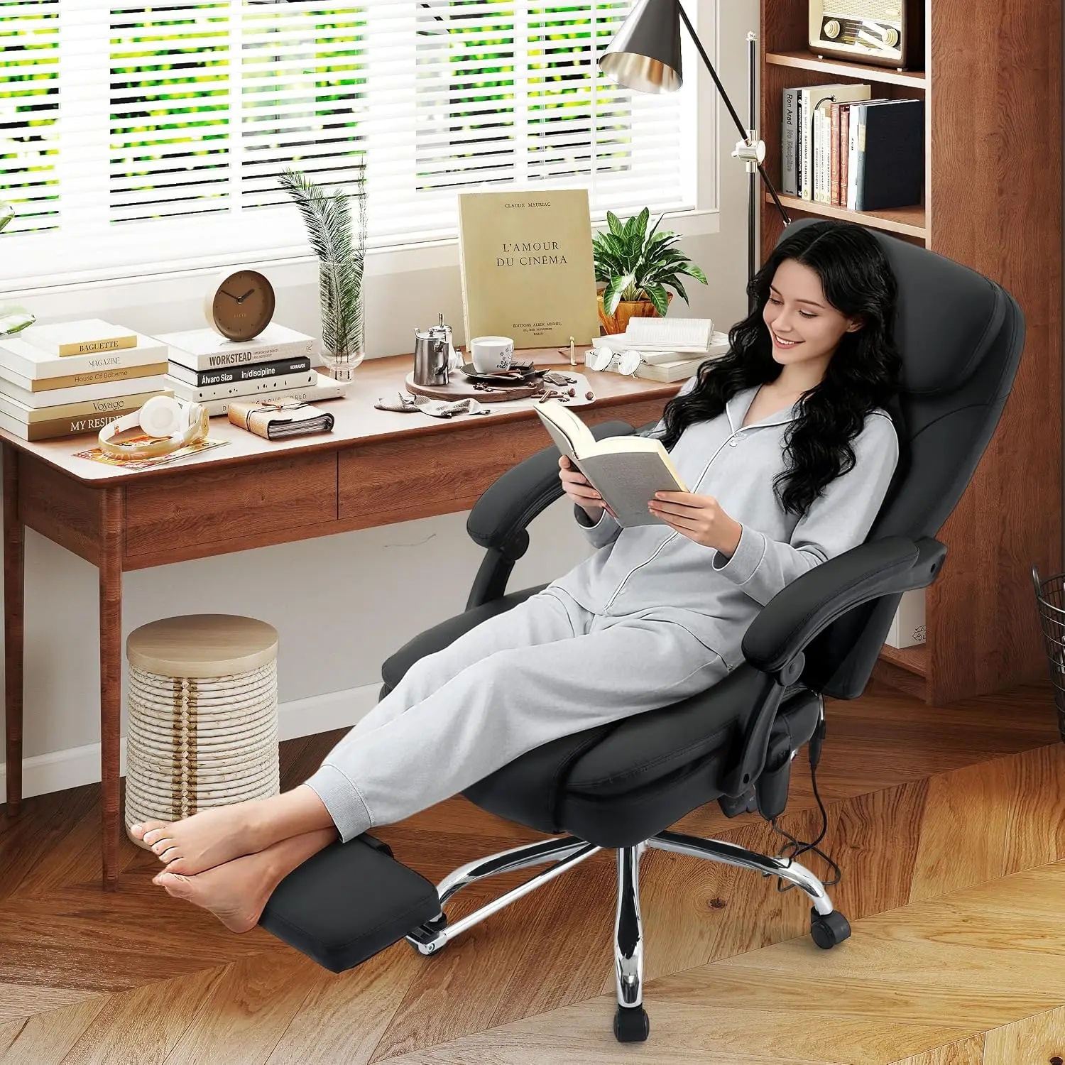 Massage Office Chair 500LBS Reclining 6-Point Vibration Heat Footrest Ergonomic Wider Seat Big Tall PU Leather, Customized