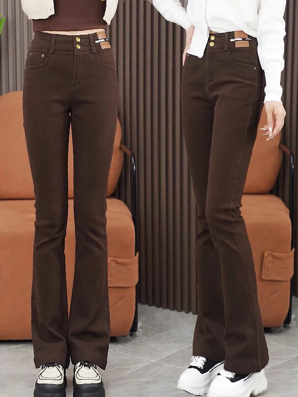 

Женские джинсы-клеш с высокой талией, осенняя новинка, большие размеры, эластичный пояс, ретро-стиль