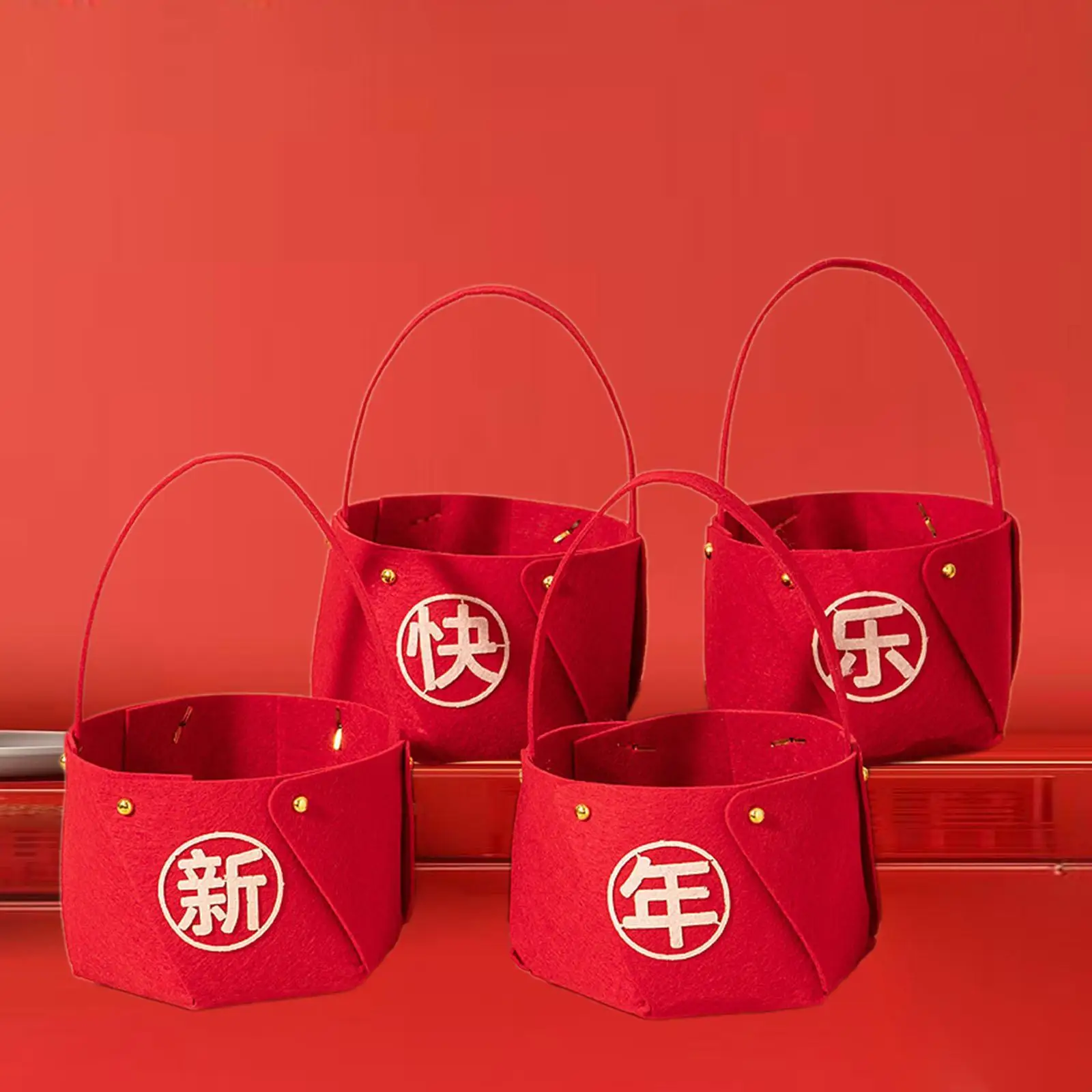 Festive Fruit Basket Set Non Woven Fabric Storage for Snacks Candy with Chinese Blessing Words Home Table Decor