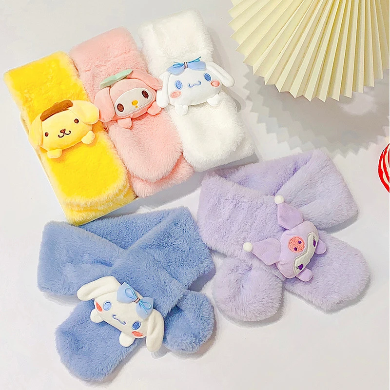 Kawaii Sanrio Cinnamoroll My Melody Anime Plüsch Kuromi Kinder Schal Zubehör Weiche Verdickte Kinder Schals Mädchen Nette Geschenke