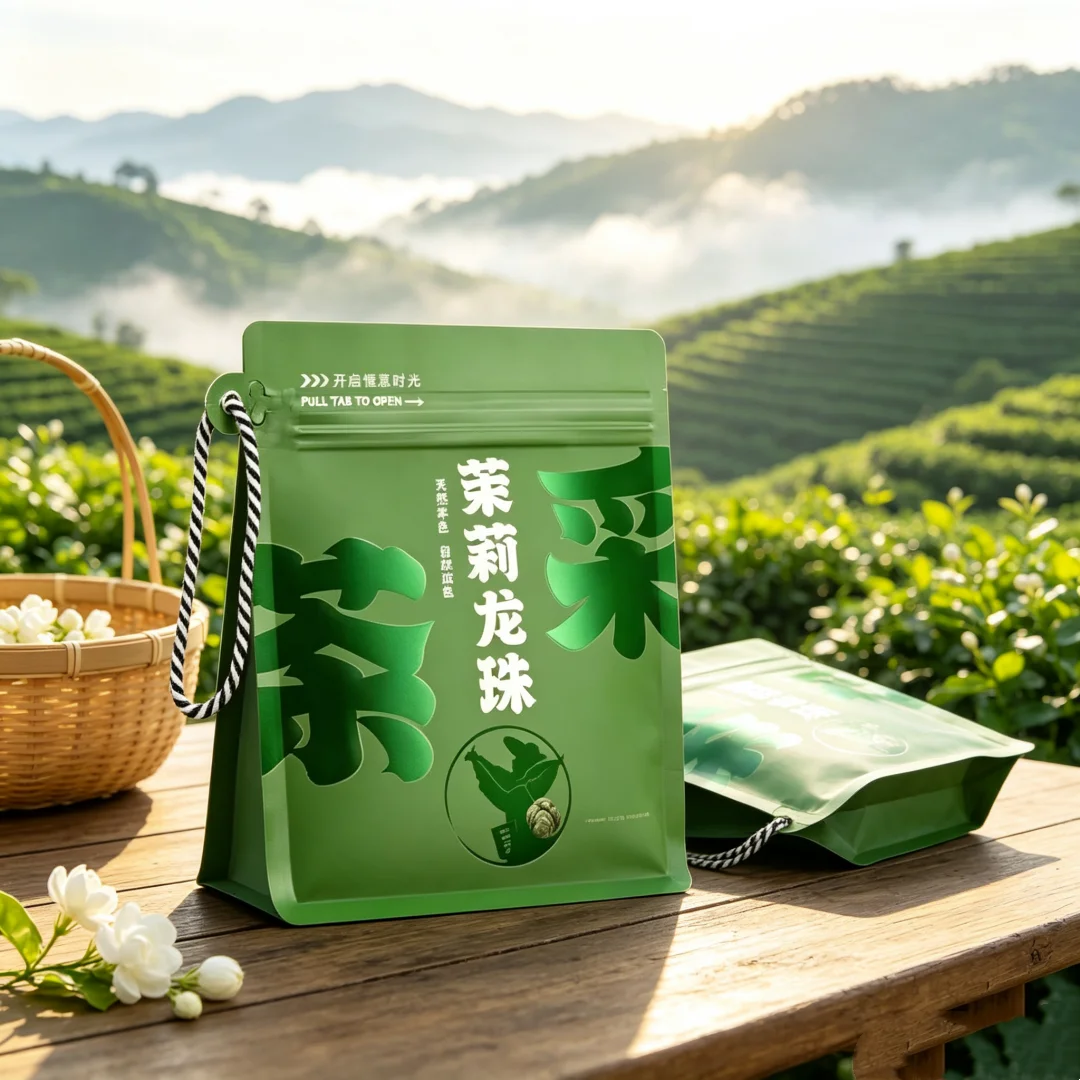 Special Grade Jasmine Flower Tea Bag Unique Handmade Jasmine Bead Aluminum Foil Bag Green Oolong Self-sealing Up Bags China New