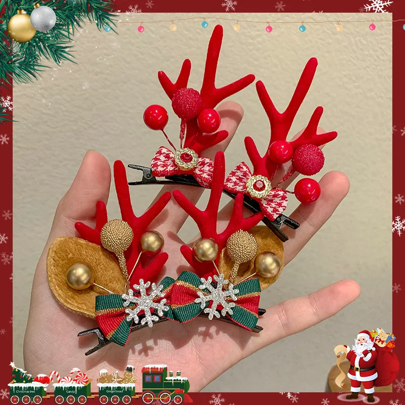 Christmas Hairpin Jewelry Antler 2022 New Side Barrettes Party Cartoon Funny Children\'s Clip Wholesale