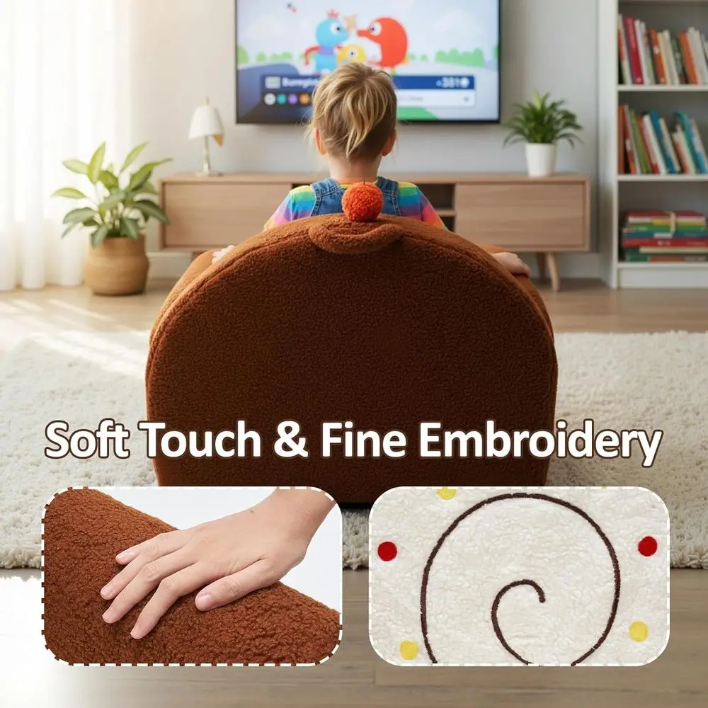 أريكة للأطفال الصغار من قماش شيربا مع جيب للكتاب ومقبض للحمل، مثالية للأعمار من 1 إلى 6 سنوات أو غرفة اللعب أو غرفة النوم، هدية مثالية للفتيات (كيك) #5