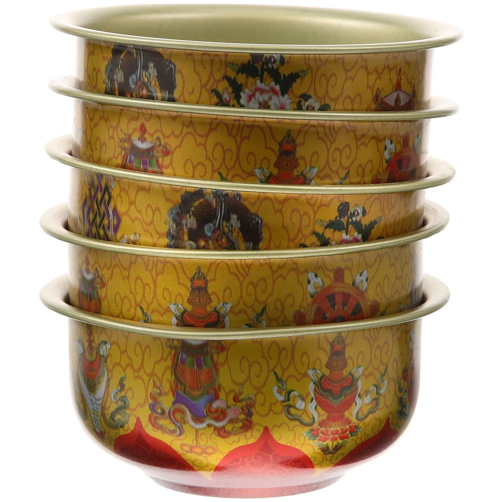 

5PCS Oil Lamp 8.8cm Buddhist Altar Offering Bowl for Diwali Festival Temple Holy Water Bowl Metal Portable Lighting